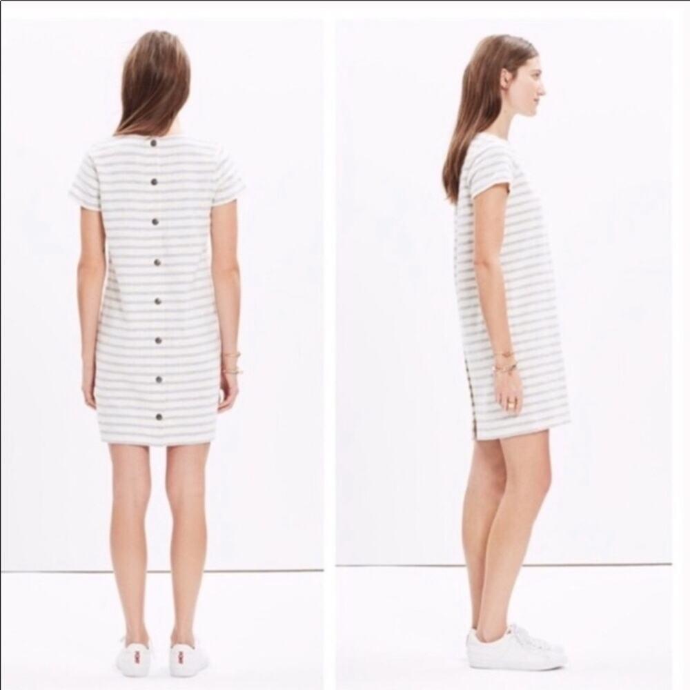 Madewell Button Back Gray/Cream Striped Dress